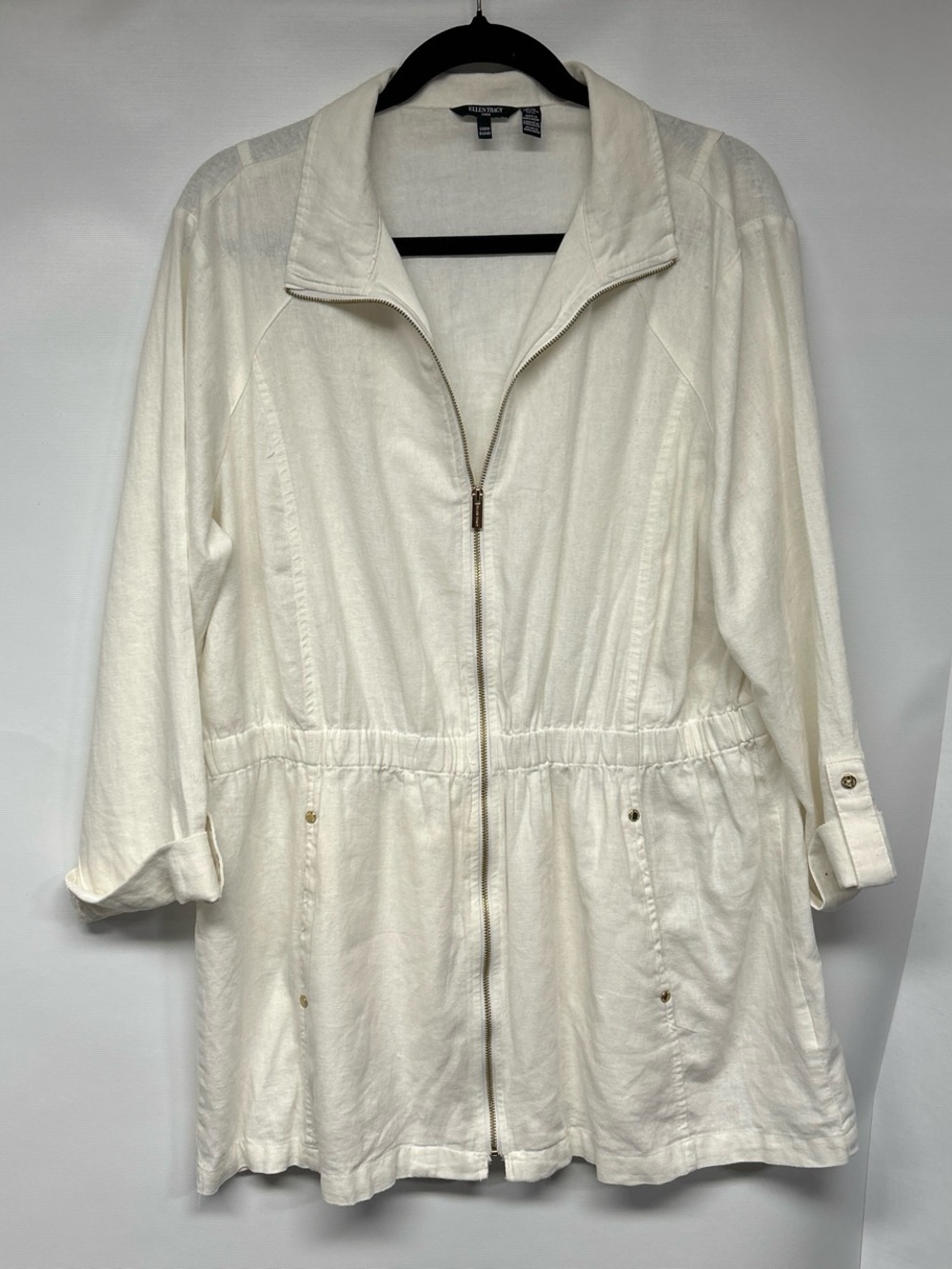 Ellen Tracy Cream Zip-Front Utility Jacket